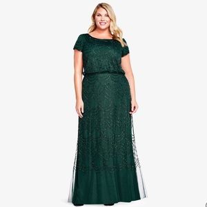 PLUS SIZE SHORT SLEEVE BEADED GOWN IN EMERALD